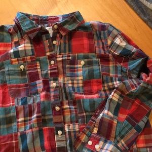 LL Bean madras shirt, long sleeve patchwork